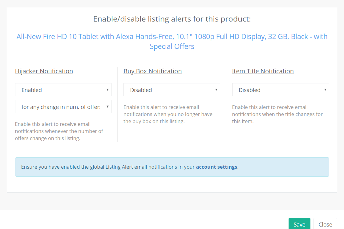 enable or disable listing alerts 
