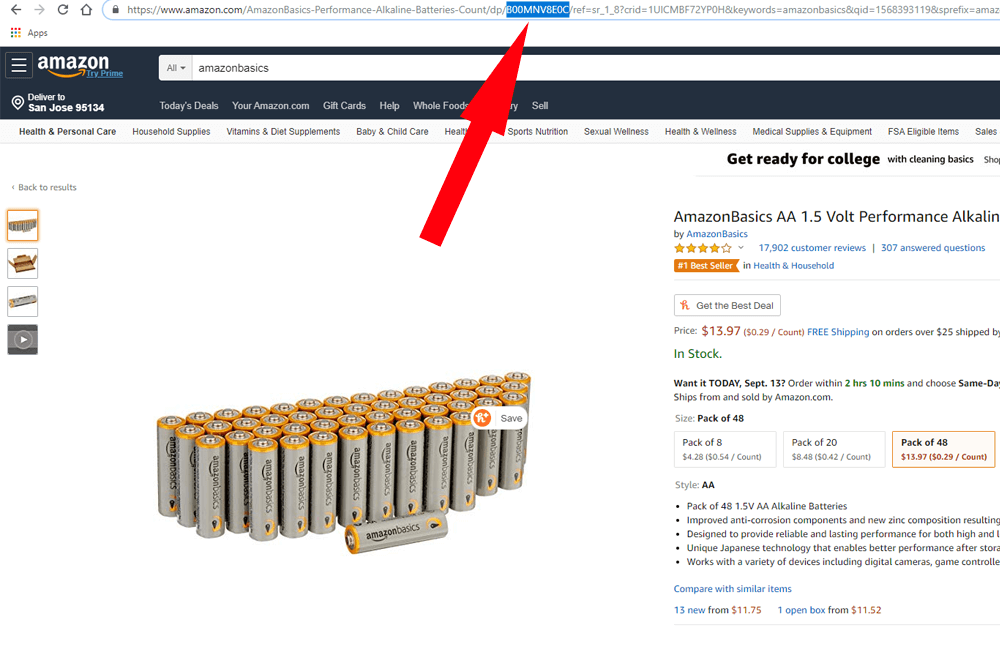 Amazon puts the ASIN in each of the product page URLs