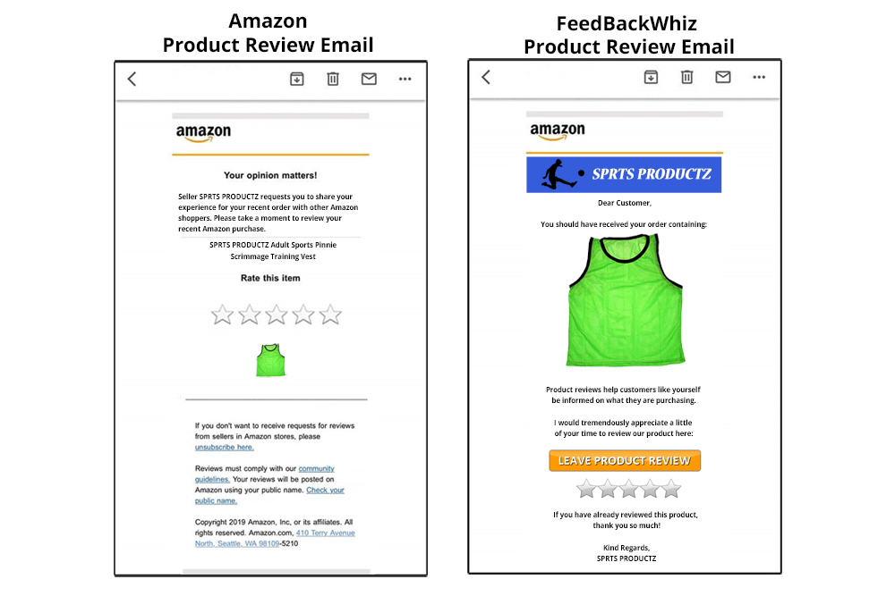Amazon Product review email and FeedbackWhiz Product Review Email