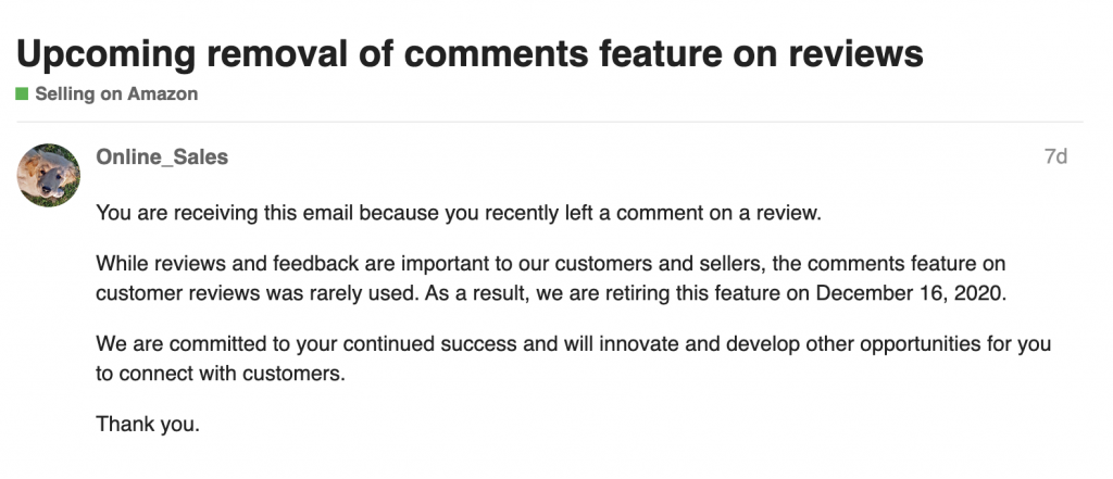 Amazon’s Removal of the Comments Feature On Customer Reviews