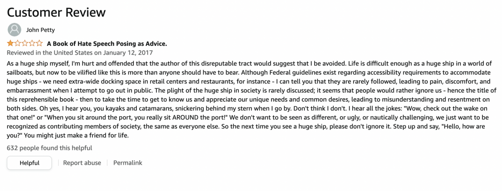 hilarious amazon review huge ship book