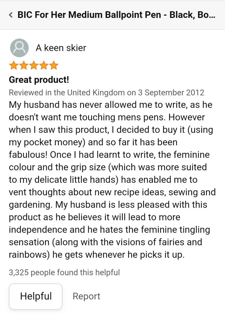 hilarious amazon review bic for her