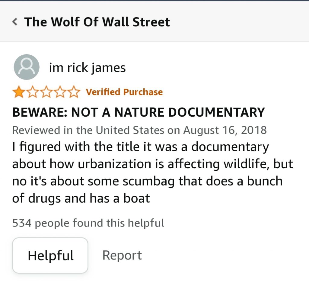 hilarious amazon review wolf of wall street