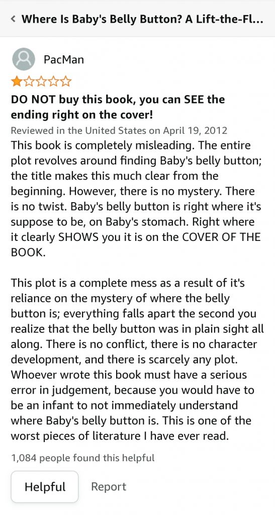funny amazon review baby book